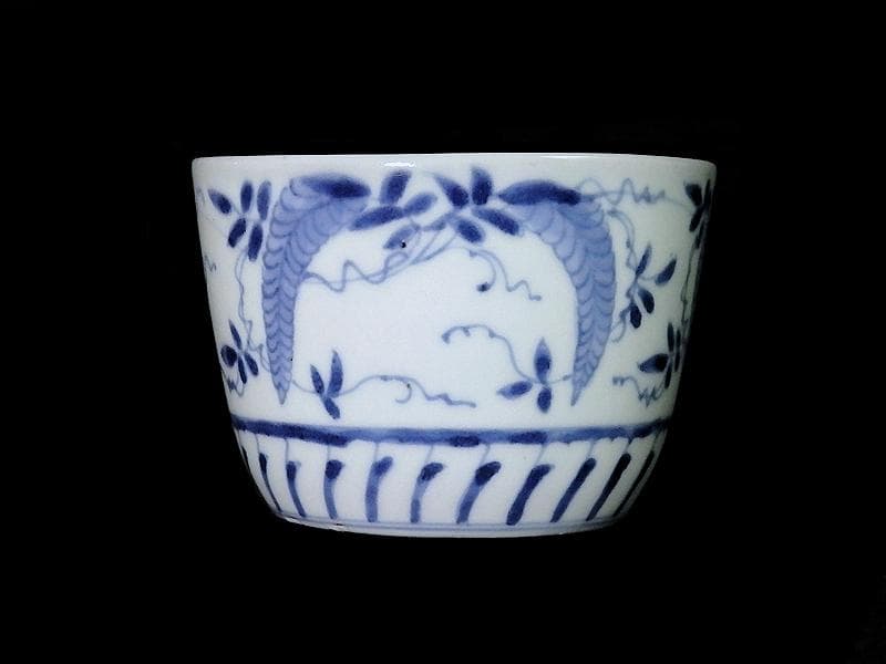 古伊万里　染付　藤の図　大振蕎麦猪口　江戸期　D961AS-CKq