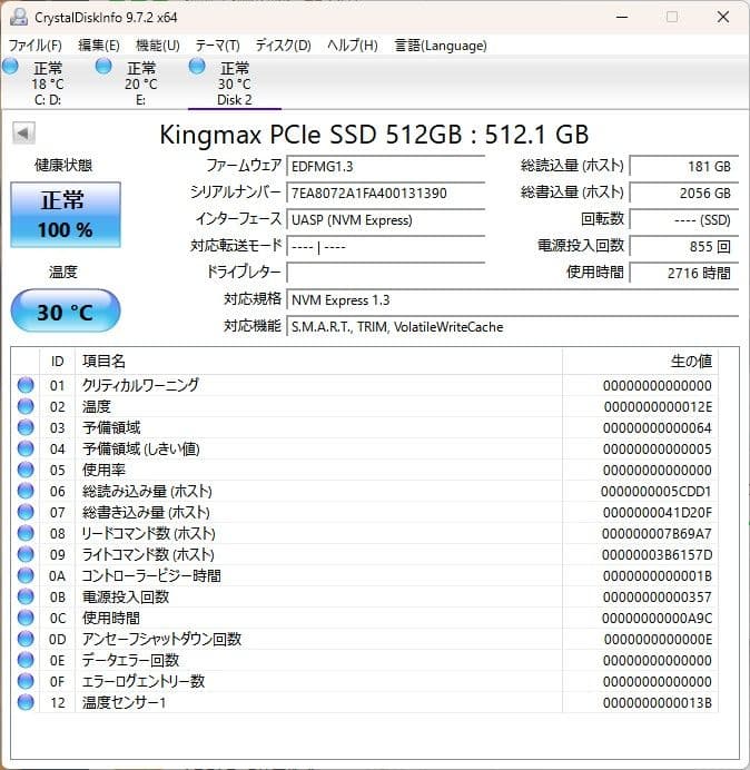 内蔵型SSD KINGMAX PQ3480 512GB M.2 SSD