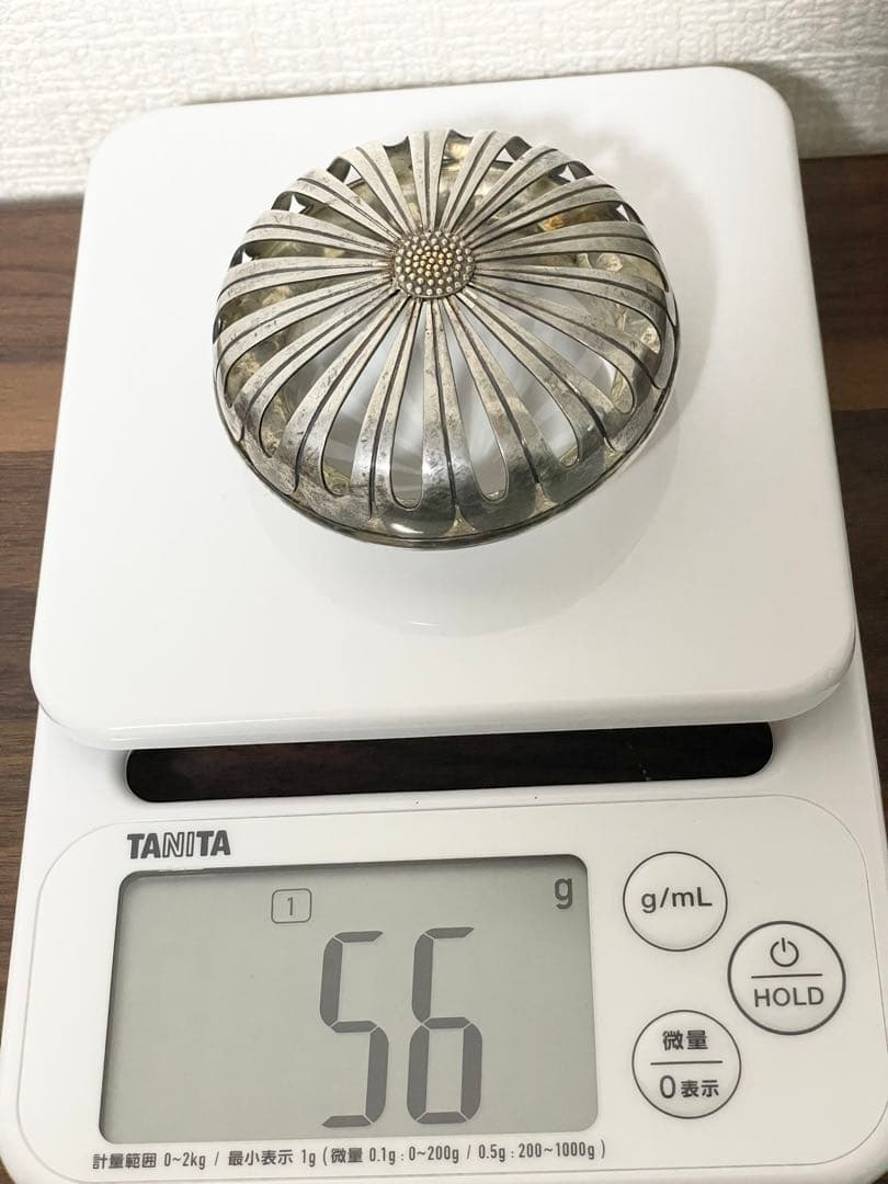 純銀蓋56g 菊透かし香炉 陶器 時代物 高9.6cm