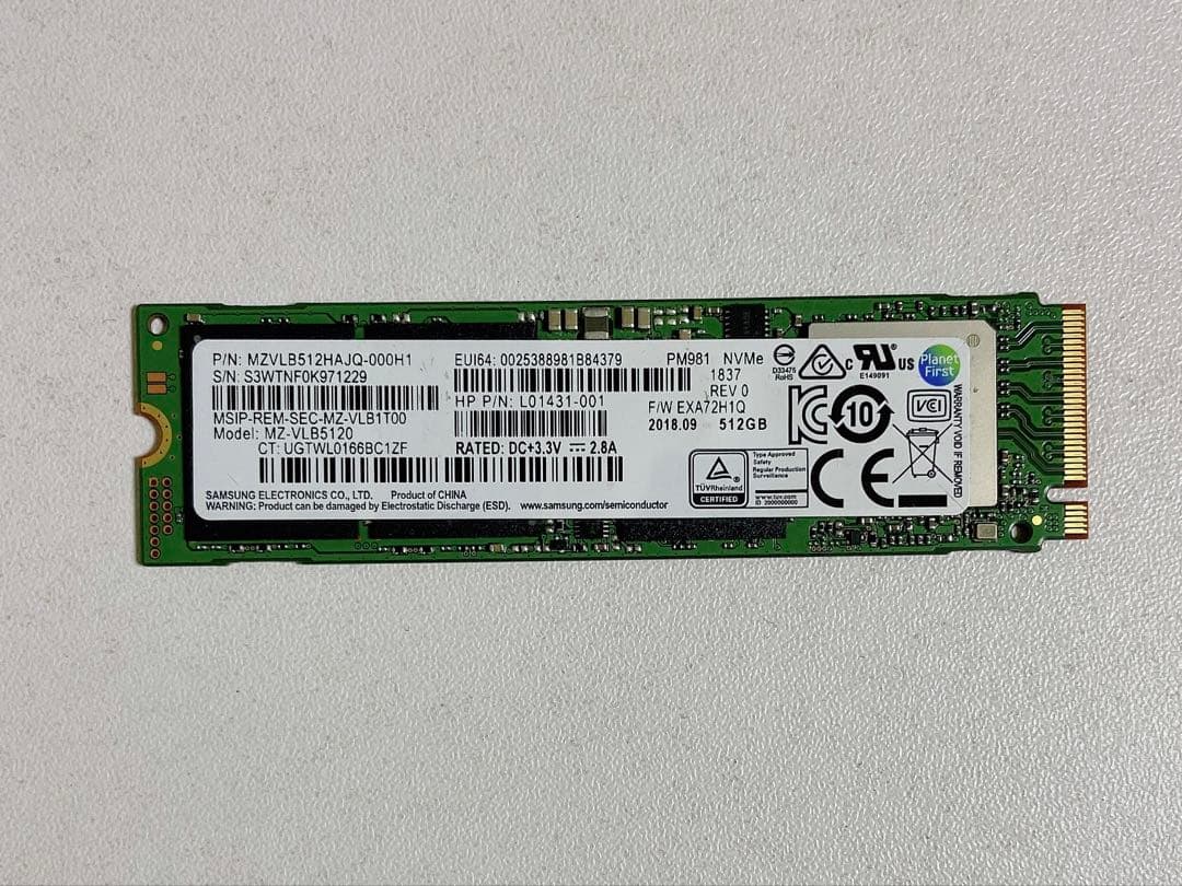 SAMSUNG M.2 NVMe 内蔵型SSD 512GB 5471時間動作品