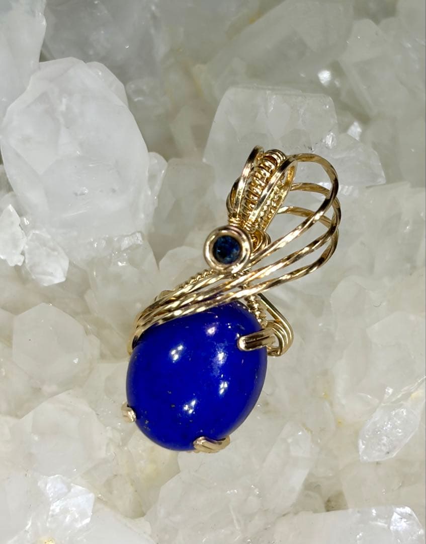 ラピスラズリ　ブルーサファイア　ペンダントトップ　ワイヤージュエリー