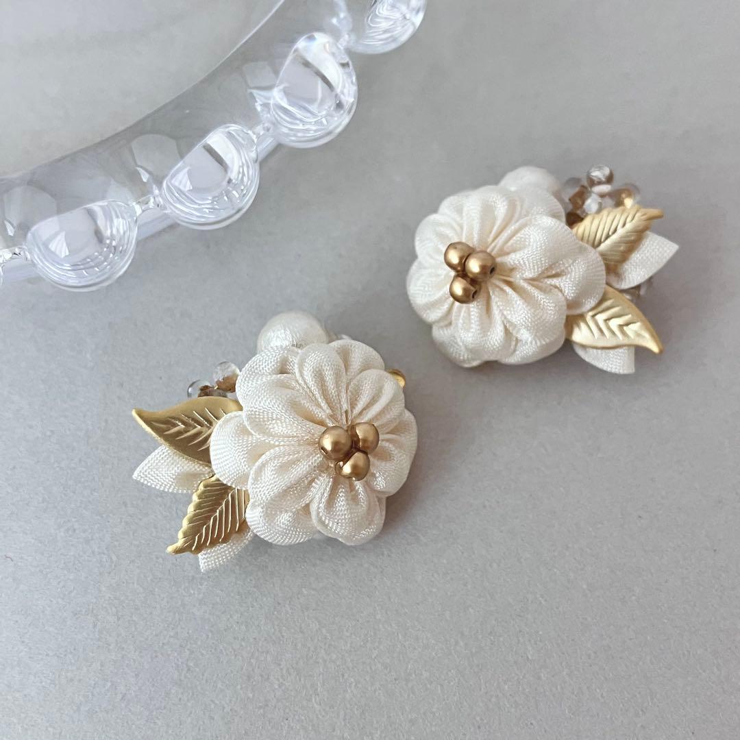 no.686 ブルー　ピアス　イヤリング　和風　つまみ細工　着物