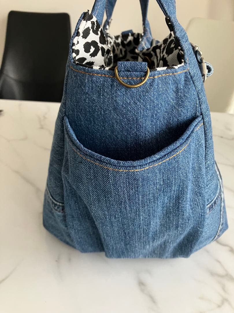 900 なしあめ　大きめデニムリメイクバック　ハンドメイド