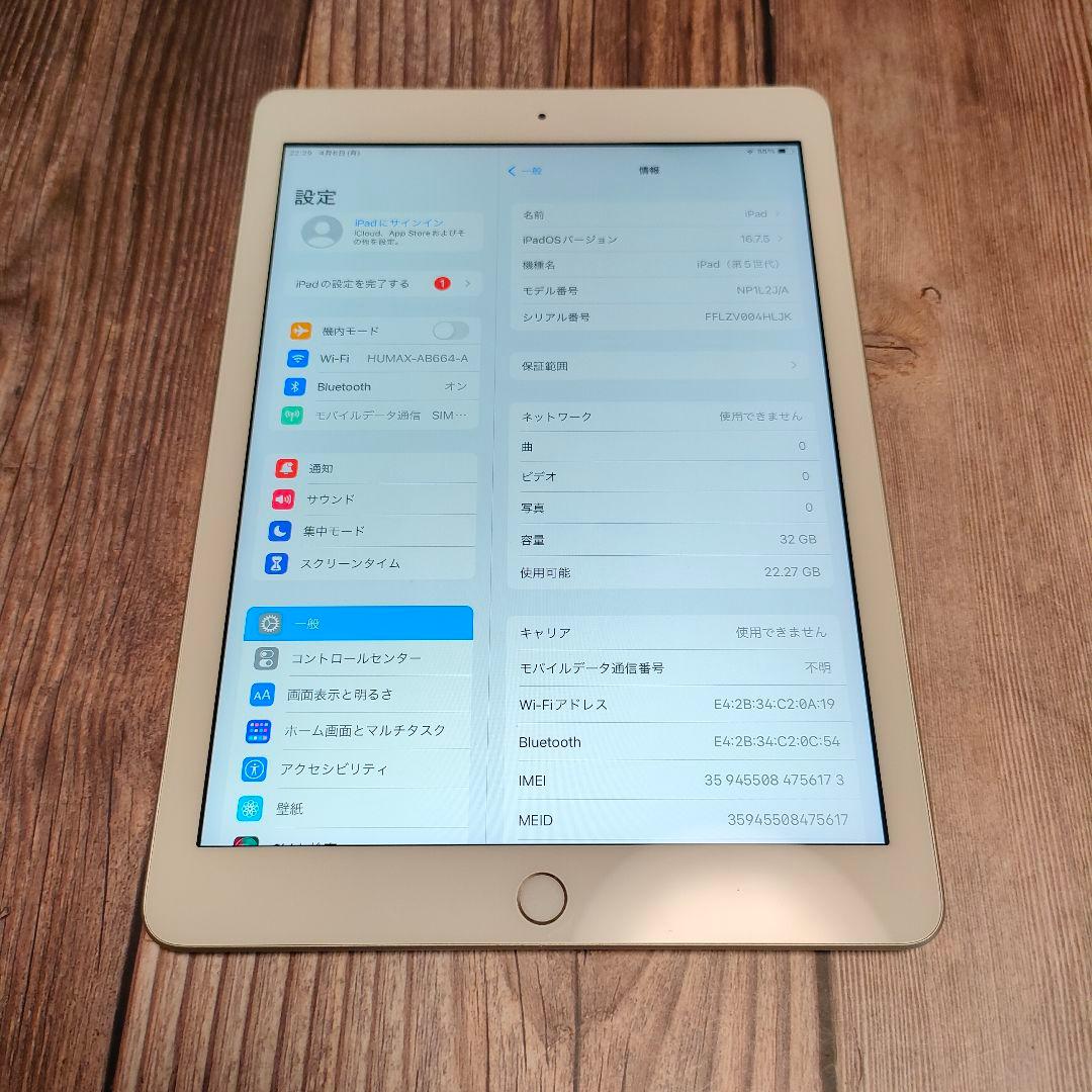iPad 第5世代 32GB SIMフリー 美品 バッテリー95%