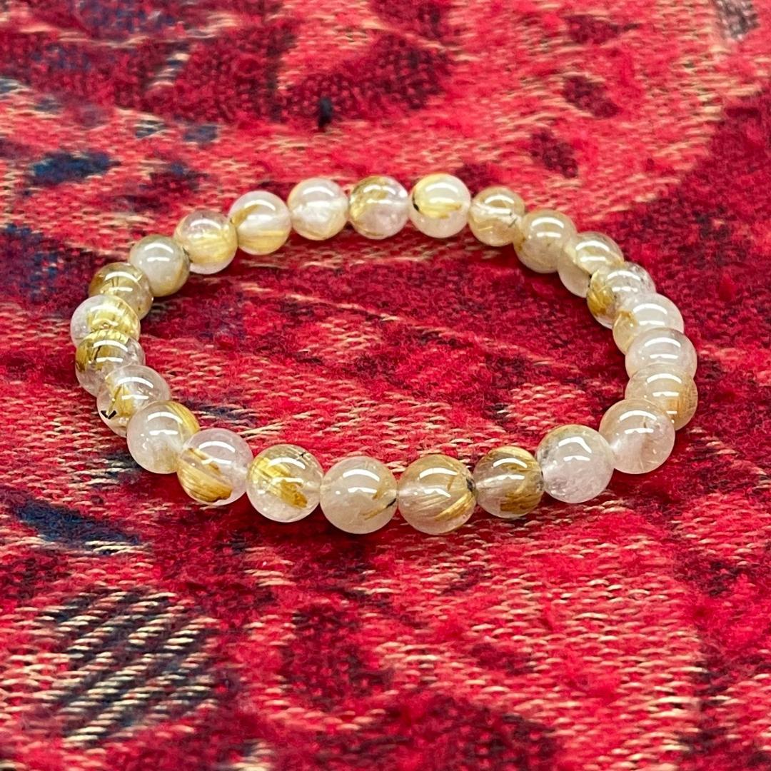 新品未使用 パワーストーン ルチルクォーツ 7mm玉 ブレスレット ゴールド
