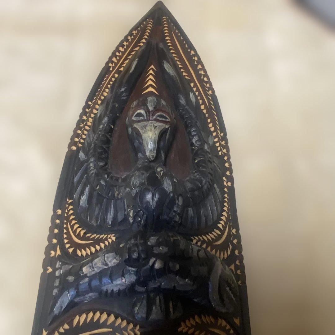 彫刻木製マスク 黒赤装飾　アメリカンサモア式