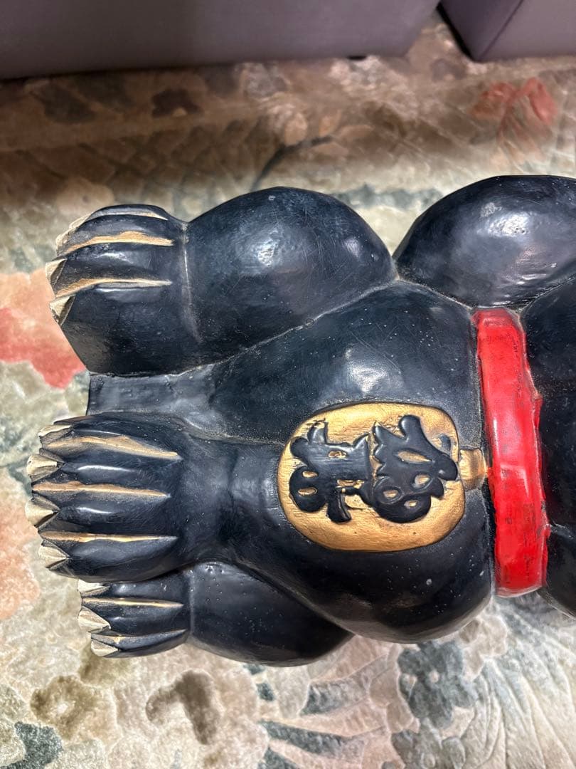 木製　黒の招き猫　置物　レトロ