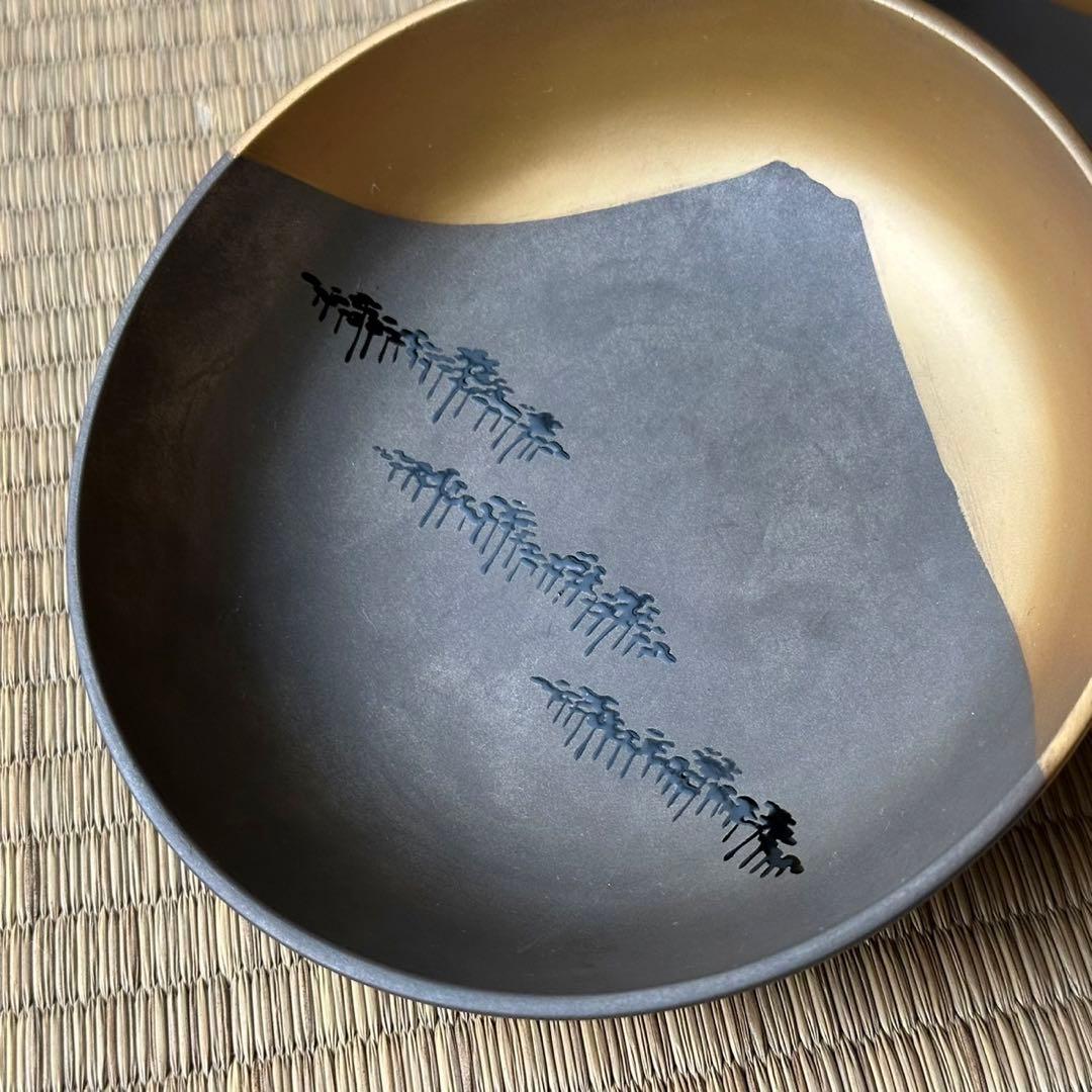 時代 輪島塗【富士松原蒔絵 小皿5客組】銘々皿 天然木 漆塗 懐石 茶道具